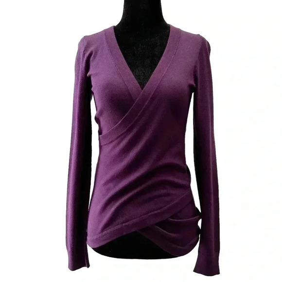 Ricki’s Wrap Front Sweater Deep V Neck Thin Knit Stretch  Fit Purple Size XS - Picture 1 of 15